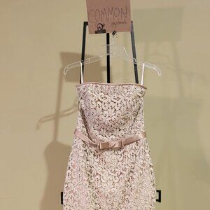 Vintage Golden Lace Strapless Midi Dress Woman's Size 6